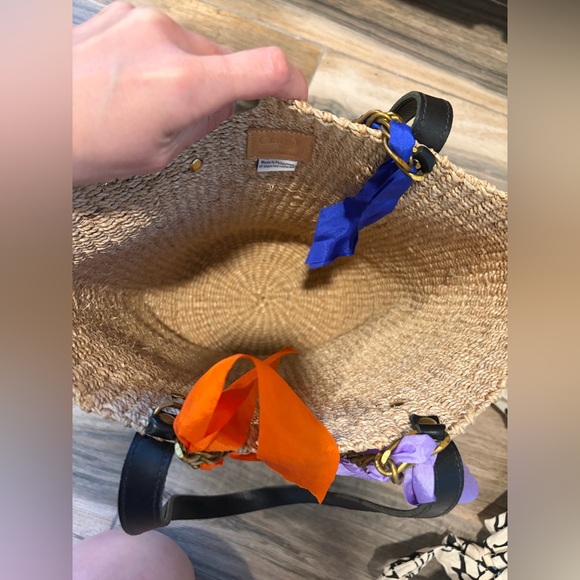 Clare V x Oui Want Soliel Straw Basket Tote with Leather Strap, Metal/Ribbon - Picture 4 of 5